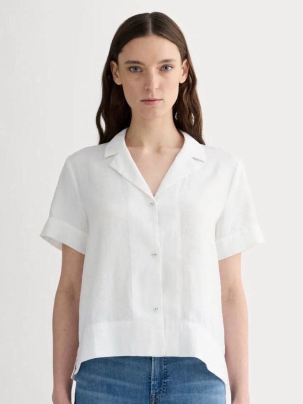 White Button-Down Linen Camp Shirt